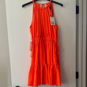 Alex Marie Vibrant Orange Midi Dress